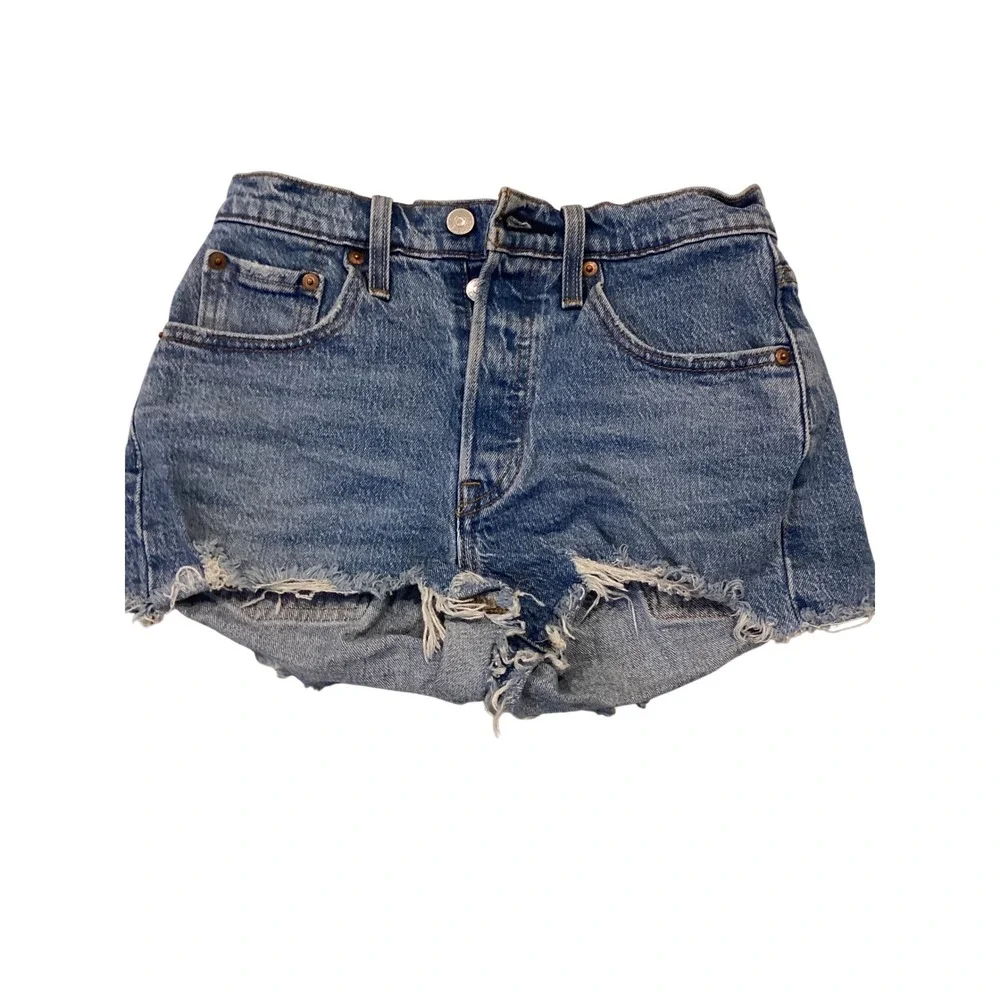Levis 501 Original High Rise Cut Off Denim Shorts Medium Wash Blue Womens 26‎